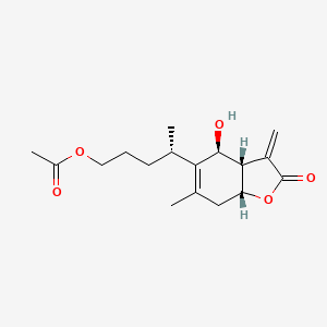 (S)-4-((3aS,4S,7aR)-4-Hydroxy-6-methyl-3-methylene-2-oxo-2,3,3a,4,7,7a-hexahydrobenzofuran-5-yl)pentyl acetate chemical structure (CAS 33627-41-7)