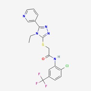 N-(2-Chloro-5-(trifluoromethyl)phenyl)-2-((4-ethyl-5-(pyridin-3-yl)-4H-1,2,4-triazol-3-yl)thio)acetamide chemical structure (CAS 338427-78-4)