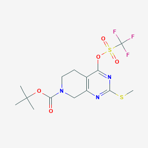 tert-Butyl 2-(methylthio)-4-(((trifluoromethyl)sulfonyl)oxy)-5,8-dihydropyrido[3,4-d]pyrimidine-7(6H)-carboxylate chemical structure (CAS 338739-82-5)