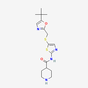 N-(5-(((5-(tert-Butyl)oxazol-2-yl)methyl)thio)thiazol-2-yl)piperidine-4-carboxamide chemical structure (CAS 345627-80-7)
