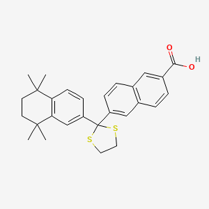 6-[2-(5,5,8,8-Tetramethyl-5,6,7,8-tetrahydronaphthalen-2-yl)-1,3-dithiolan-2-yl]naphthalene-2-carboxylic acid chemical structure (CAS 345952-44-5)
