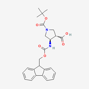 (3S,4R)-4-((((9H-Fluoren-9-yl)methoxy)carbonyl)amino)-1-(tert-butoxycarbonyl)pyrrolidine-3-carboxylic acid chemical structure (CAS 346610-79-5)