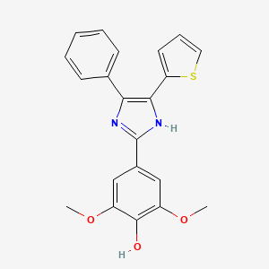 2,6-Dimethoxy-4-(4-phenyl-5-(thiophen-2-yl)-1H-imidazol-2-yl)phenol chemical structure (CAS 351353-48-5)