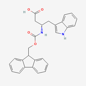 (S)-3-((((9H-Fluoren-9-yl)methoxy)carbonyl)amino)-4-(1H-indol-3-yl)butanoic acid chemical structure (CAS 353245-98-4)