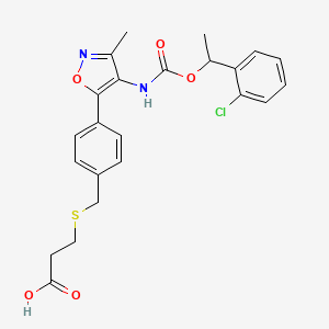 3-((4-(4-(((1-(2-Chlorophenyl)ethoxy)carbonyl)amino)-3-methylisoxazol-5-yl)benzyl)thio)propanoic acid chemical structure (CAS 355025-24-0)