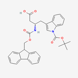 (S)-3-((((9H-Fluoren-9-yl)methoxy)carbonyl)amino)-4-(1-(tert-butoxycarbonyl)-1H-indol-3-yl)butanoic acid chemical structure (CAS 357271-55-7)