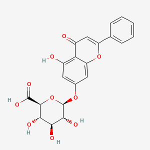 (2S,3S,4S,5R,6S)-3,4,5-Trihydroxy-6-((5-hydroxy-4-oxo-2-phenyl-4H-chromen-7-yl)oxy)tetrahydro-2H-pyran-2-carboxylic acid chemical structure (CAS 35775-49-6)