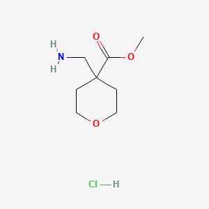 Methyl 4-(aminomethyl)tetrahydro-2H-pyran-4-carboxylate hydrochloride chemical structure (CAS 362707-24-2)
