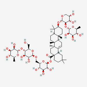 (2S,3R,4S,5S,6R)-6-((((2R,3R,4R,5S,6R)-3,4-Dihydroxy-6-(hydroxymethyl)-5-(((2S,3R,4R,5R,6S)-3,4,5-trihydroxy-6-methyltetrahydro-2H-pyran-2-yl)oxy)tetrahydro-2H-pyran-2-yl)oxy)methyl)-3,4,5-trihydroxytetrahydro-2H-pyran-2-yl (4aS,6aS,6bR,8aR,10S,12aR,12bR,14bS)-10-(((2S,3R,4S,5S)-4,5-dihydroxy-3-(((2S,3R,4R,5R,6S)-3,4,5-trihydroxy-6-methyltetrahydro-2H-pyran-2-yl)oxy)tetrahydro-2H-pyran-2-yl)oxy)-2,2,6a,6b,9,9,12a-heptamethyl-1,3,4,5,6,6a,6b,7,8,8a,9,10,11,12,12a,12b,13,14b-octadecahydropicene-4a(2H)-carboxylate chemical structure (CAS 36284-77-2)