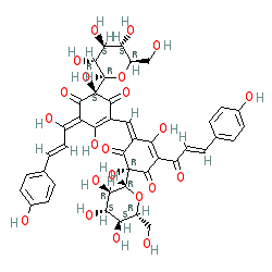 (S,Z)-5,6-Dihydroxy-4-((E)-3-(4-hydroxyphenyl)acryloyl)-2-(((S)-2,3,4-trihydroxy-5-((E)-3-(4-hydroxyphenyl)acryloyl)-6-oxo-3-((2R,3R,4S,5S,6R)-3,4,5-trihydroxy-6-(hydroxymethyl)tetrahydro-2H-pyran-2-yl)cyclohexa-1,4-dien-1-yl)methylene)-6-((2R,3R,4S,5S,6R)-3,4,5-trihydroxy-6-(hydroxymethyl)tetrahydro-2H-pyran-2-yl)cyclohex-4-ene-1,3-dione chemical structure (CAS 36338-96-2)