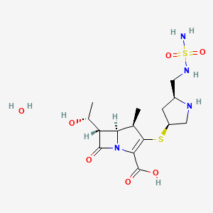(4R,5S,6S)-6-((R)-1-Hydroxyethyl)-4-methyl-7-oxo-3-(((3S,5S)-5-((sulfamoylamino)methyl)pyrrolidin-3-yl)thio)-1-azabicyclo[3.2.0]hept-2-ene-2-carboxylic acid hydrate chemical structure (CAS 364622-82-2)