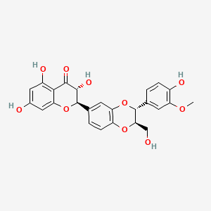 rel-(2R,3R)-3,5,7-Trihydroxy-2-((2R,3R)-3-(4-hydroxy-3-methoxyphenyl)-2-(hydroxymethyl)-2,3-dihydrobenzo[b][1,4]dioxin-6-yl)chroman-4-one chemical structure (CAS 36804-17-8)