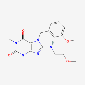 7-(3-Methoxybenzyl)-8-((2-methoxyethyl)amino)-1,3-dimethyl-3,7-dihydro-1H-purine-2,6-dione chemical structure (CAS 368434-98-4)