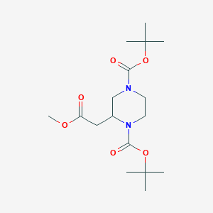 Di-tert-butyl 2-(2-methoxy-2-oxoethyl)piperazine-1,4-dicarboxylate chemical structure (CAS 368441-99-0)
