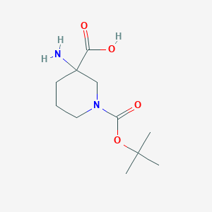 3-Amino-1-(tert-butoxycarbonyl)piperidine-3-carboxylic acid chemical structure (CAS 368866-17-5)