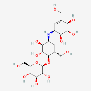 (2R,3R,4S,5S,6R)-2-(((1R,2R,3S,4S,6R)-2,3-Dihydroxy-6-(hydroxymethyl)-4-(((1S,4R,5S,6S)-4,5,6-trihydroxy-3-(hydroxymethyl)cyclohex-2-en-1-yl)amino)cyclohexyl)oxy)-6-(hydroxymethyl)tetrahydro-2H-pyran-3,4,5-triol chemical structure (CAS 37248-47-8)