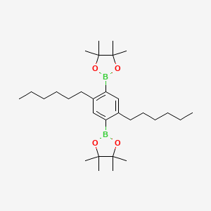 2,2'-(2,5-Dihexyl-1,4-phenylene)bis(4,4,5,5-tetramethyl-1,3,2-dioxaborolane) chemical structure (CAS 374934-77-7)