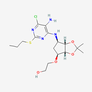 2-(((3aR,4S,6R,6aS)-6-((5-Amino-6-chloro-2-(propylthio)pyrimidin-4-yl)amino)-2,2-dimethyltetrahydro-3aH-cyclopenta[d][1,3]dioxol-4-yl)oxy)ethanol chemical structure (CAS 376608-74-1)