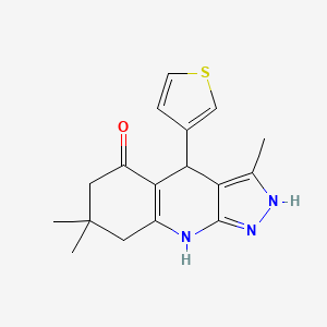 3,7,7-Trimethyl-4-(thiophen-3-yl)-2,4,6,7,8,9-hexahydro-5H-pyrazolo[3,4-b]quinolin-5-one chemical structure (CAS 380450-97-5)