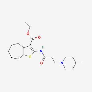 Ethyl 2-(3-(4-methylpiperidin-1-yl)propanamido)-5,6,7,8-tetrahydro-4H-cyclohepta[b]thiophene-3-carboxylate chemical structure (CAS 381731-49-3)
