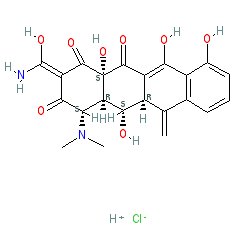 (4S,4aR,5S,5aR,12aS)-4-(Dimethylamino)-3,5,10,12,12a-pentahydroxy-6-methylene-1,11-dioxo-1,4,4a,5,5a,6,11,12a-octahydrotetracene-2-carboxamide hydrochloride chemical structure (CAS 3963-95-9)