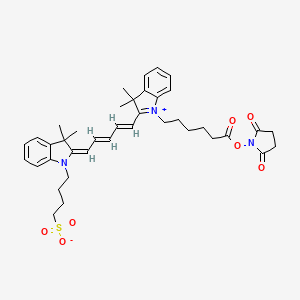 4-(2-(5-(1-(6-((2,5-Dioxopyrrolidin-1-yl)oxy)-6-oxohexyl)-3,3-dimethyl-3H-indol-1-ium-2-yl)penta-2,4-dien-1-ylidene)-3,3-dimethylindolin-1-yl)butane-1-sulfonate chemical structure (CAS 400051-84-5)