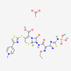 4-(2-(((6R,7R)-2-Carboxy-7-((Z)-2-(ethoxyimino)-2-(5-(phosphonoamino)-1,2,4-thiadiazol-3-yl)acetamido)-8-oxo-5-thia-1-azabicyclo[4.2.0]oct-2-en-3-yl)thio)thiazol-4-yl)-1-methylpyridin-1-ium acetate chemical structure (CAS 400827-46-5)