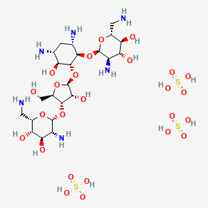 (2S,3S,4R,5R,6R)-5-Amino-2-(aminomethyl)-6-(((2R,3S,4R,5S)-5-(((1R,2R,3S,5R,6S)-3,5-diamino-2-(((2R,3R,4R,5S,6R)-3-amino-6-(aminomethyl)-4,5-dihydroxytetrahydro-2H-pyran-2-yl)oxy)-6-hydroxycyclohexyl)oxy)-4-hydroxy-2-(hydroxymethyl)tetrahydrofuran-3-yl)oxy)tetrahydro-2H-pyran-3,4-diol tris(sulfate) chemical structure (CAS 4146-30-9)