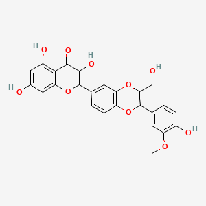3,5,7-Trihydroxy-2-(2-(4-hydroxy-3-methoxyphenyl)-3-(hydroxymethyl)-2,3-dihydrobenzo[b][1,4]dioxin-6-yl)chroman-4-one chemical structure (CAS 42110-65-6)