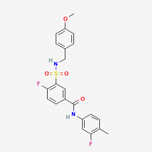 4-Fluoro-N-(3-fluoro-4-methylphenyl)-3-(N-(4-methoxybenzyl)sulfamoyl)benzamide chemical structure (CAS 422546-87-0)