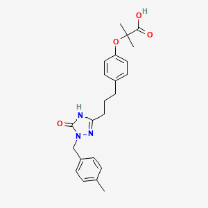 2-Methyl-2-(4-(3-(1-(4-methylbenzyl)-5-oxo-4,5-dihydro-1H-1,2,4-triazol-3-yl)propyl)phenoxy)propanoic acid chemical structure (CAS 425671-29-0)