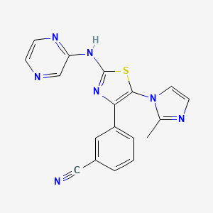 3-(5-(2-Methyl-1H-imidazol-1-yl)-2-(pyrazin-2-ylamino)thiazol-4-yl)benzonitrile chemical structure (CAS 431040-19-6)