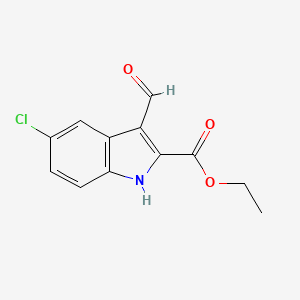 Ethyl 5-chloro-3-formyl-1H-indole-2-carboxylate chemical structure (CAS 43142-76-3)