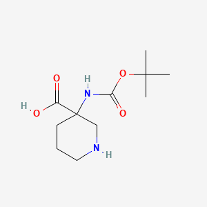 3-((tert-Butoxycarbonyl)amino)piperidine-3-carboxylic acid chemical structure (CAS 436867-71-9)