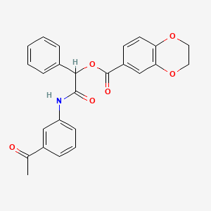 2-((3-Acetylphenyl)amino)-2-oxo-1-phenylethyl 2,3-dihydrobenzo[b][1,4]dioxine-6-carboxylate chemical structure (CAS 438602-71-2)