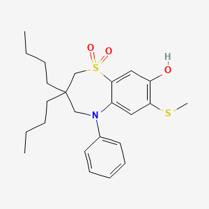 3,3-Dibutyl-8-hydroxy-7-(methylthio)-5-phenyl-2,3,4,5-tetrahydrobenzo[b][1,4]thiazepine 1,1-dioxide chemical structure (CAS 439088-16-1)