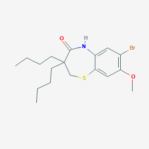 7-Bromo-3,3-dibutyl-8-methoxy-2,3-dihydrobenzo[b][1,4]thiazepin-4(5H)-one chemical structure (CAS 439089-27-7)