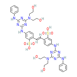 6,6'-(Ethene-1,2-diyl)bis(3-((4-(bis(2-hydroxyethyl)amino)-6-(phenylamino)-1,3,5-triazin-2-yl)amino)benzenesulfonic acid) chemical structure (CAS 4404-43-7)
