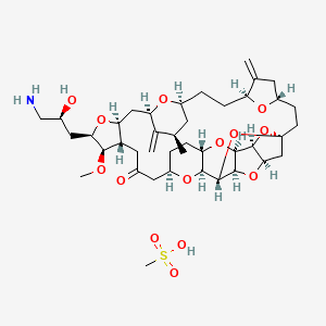 (2R,3R,3aS,7R,8aS,9S,10aR,11S,12R,13aR,13bS,15S,18S,21S,24S,26R,28R,29aS)-2-[(2S)-3-Amino-2-hydroxypropyl]hexacosahydro-3-methoxy-26-methyl-20,27-bis(methylene)-11,15:18,21:24,28-triepoxy-7,9-ethano-12,15-methano-9H,15H-furo[3,2-i]furo[2′,3′:5,6]pyrano[4,3-b][1,4]dioxacyclopentacosin-5(4H)-one methanesulfonate chemical structure (CAS 441045-17-6)