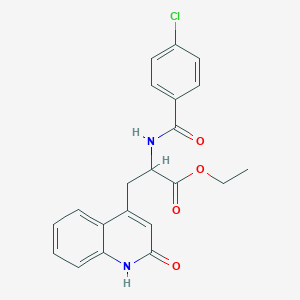 Ethyl 2-(4-chlorobenzamido)-3-(2-oxo-1,2-dihydroquinolin-4-yl)propanoate chemical structure (CAS 452322-61-1)