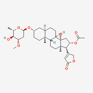 (3S,5R,8R,9S,10S,13R,14S,16S,17R)-14-Hydroxy-3-(((2R,4S,5S,6S)-5-hydroxy-4-methoxy-6-methyltetrahydro-2H-pyran-2-yl)oxy)-10,13-dimethyl-17-(5-oxo-2,5-dihydrofuran-3-yl)hexadecahydro-1H-cyclopenta[a]phenanthren-16-yl acetate chemical structure (CAS 465-16-7)