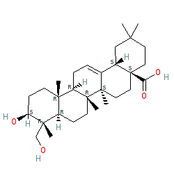 (4aS,6aS,6bR,8aR,9R,10S,12aR,12bR,14bS)-10-Hydroxy-9-(hydroxymethyl)-2,2,6a,6b,9,12a-hexamethyl-1,2,3,4,4a,5,6,6a,6b,7,8,8a,9,10,11,12,12a,12b,13,14b-icosahydropicene-4a-carboxylic acid chemical structure (CAS 465-99-6)
