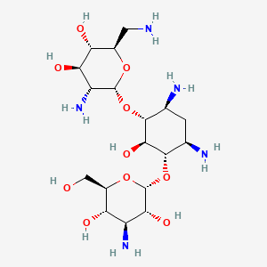 (2R,3S,4R,5R,6R)-5-Amino-2-(aminomethyl)-6-(((1R,2S,3S,4R,6S)-4,6-diamino-3-(((2S,3R,4S,5S,6R)-4-amino-3,5-dihydroxy-6-(hydroxymethyl)tetrahydro-2H-pyran-2-yl)oxy)-2-hydroxycyclohexyl)oxy)tetrahydro-2H-pyran-3,4-diol chemical structure (CAS 4696-76-8)
