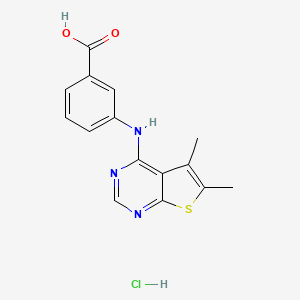 3-((5,6-Dimethylthieno[2,3-d]pyrimidin-4-yl)amino)benzoic acid hydrochloride chemical structure (CAS 474263-21-3)