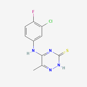 5-((3-Chloro-4-fluorophenyl)amino)-6-methyl-1,2,4-triazine-3(2H)-thione chemical structure (CAS 474815-01-5)