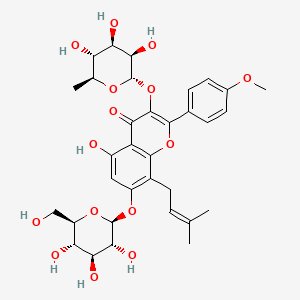 5-Hydroxy-2-(4-methoxyphenyl)-8-(3-methylbut-2-en-1-yl)-7-(((2S,3R,4S,5S,6R)-3,4,5-trihydroxy-6-(hydroxymethyl)tetrahydro-2H-pyran-2-yl)oxy)-3-(((2S,3R,4R,5R,6S)-3,4,5-trihydroxy-6-methyltetrahydro-2H-pyran-2-yl)oxy)-4H-chromen-4-one chemical structure (CAS 489-32-7)
