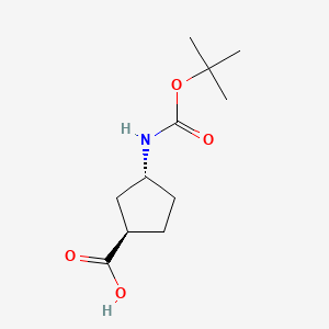 (1R,3R)-3-((tert-Butoxycarbonyl)amino)cyclopentanecarboxylic acid chemical structure (CAS 489446-85-7)