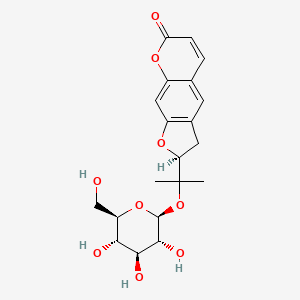 (S)-2-(2-(((2S,3R,4S,5S,6R)-3,4,5-Trihydroxy-6-(hydroxymethyl)tetrahydro-2H-pyran-2-yl)oxy)propan-2-yl)-2H-furo[3,2-g]chromen-7(3H)-one chemical structure (CAS 495-30-7)