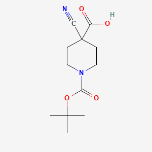 1-(tert-Butoxycarbonyl)-4-cyanopiperidine-4-carboxylic acid chemical structure (CAS 495415-34-4)