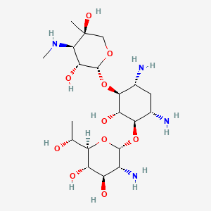 (2R,3S,4R,5R,6S)-5-Amino-6-(((1R,2S,3S,4R,6S)-4,6-diamino-3-(((2R,3R,4R,5R)-3,5-dihydroxy-5-methyl-4-(methylamino)tetrahydro-2H-pyran-2-yl)oxy)-2-hydroxycyclohexyl)oxy)-2-((R)-1-hydroxyethyl)tetrahydro-2H-pyran-3,4-diol chemical structure (CAS 49863-47-0)